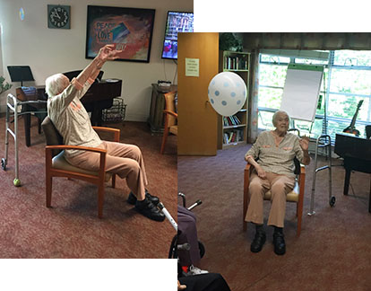Sr. Alice may not have recognized me when I visited her in the summer of 2017, but she sure enjoyed the activity room, including playing balloon volleyball.